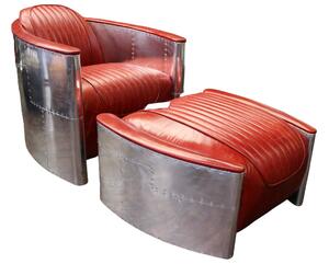 Aviator Handmade Pilot Chair With Footstool Vintage Distressed Rouge Red Real Leather