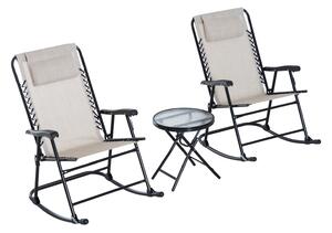 Outsunny 3 Piece Outdoor Rocking Bistro Set, Patio Furniture Set with 2 Folding Chairs and 1 Tempered Glass Table, Beige