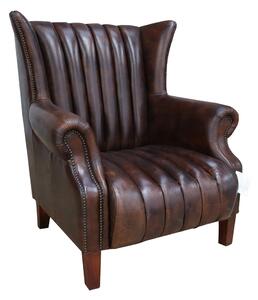 Cuban Cigar Handmade Wingback Chair Vintage Tobacco Brown Distressed Real Leather