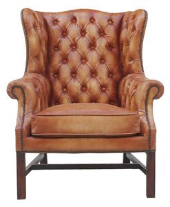 Vintage Handmade Buttoned Wing Chair Distressed Tan Real Leather