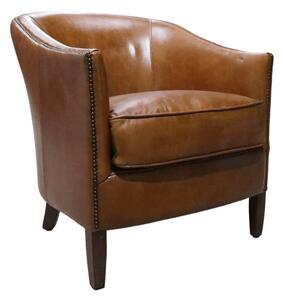Vintage Custom Made Tub Chair Distrssed Tan Real Leather