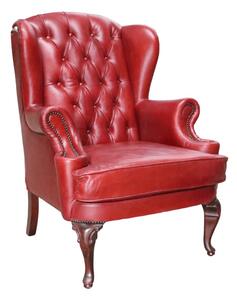 Vintage Handmade Adler Wing Chair Distressed Rouge Red Real Leather