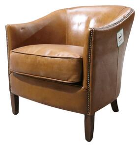 Vintage Custom Made Tub Chair Distrssed Tan Real Leather