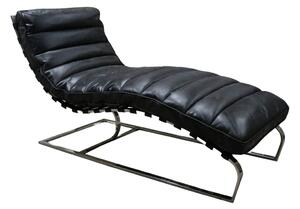 Bilbao Chaise Lounge Daybed Vintage Distressed Black Real Leather