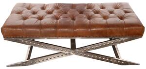 Chesterfield Vintage Buttoned Criss Cross Footstool Brown Real Leather