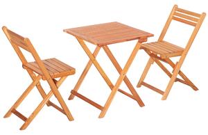 Outsunny 3 Piece Garden Bistro Set, Folding Outdoor Chairs and Table Set, Wood Patio Dining Furniture for Poolside, Balcony, Teak