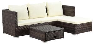 Outsunny 4-Seater Rattan Garden Furniture Storage Sofa Set Wicker Coffee Table Conservatory Sun Lounger Outdoor Weave w/ Cushion, Brown