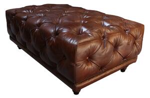 Chesterfield Handmade Vintage Buttoned Footstool Distressed Brown Real Leather