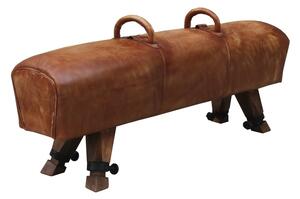 Vintage Gym Horse Rebel Bench long Distressed Brown Real Leather
