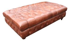 Vintage Chesterfield Ottoman Large Footstool Nappa Chocolate Brown Real Leather