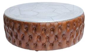 Chesterfield Round Aviator Coffee Table Vintage Brown Real Leather