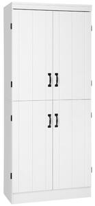 HOMCOM 4-Door Tall Kitchen Cupboard, Freestanding 6-Tier Storage Cabinet with 2 Adjustable Shelves for Living Room, Dining Room, White