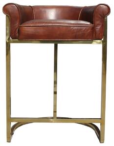 Vintage Handmade Gold Frame Barstool Distressed Brown Real Leather