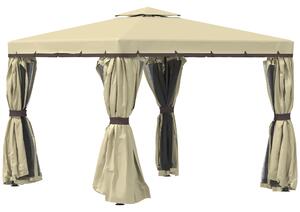 Outsunny 3 x 3(m) Patio Gazebo Canopy Garden Pavilion Tent Shelter with 2 Tier Water Repellent Roof, Mosquito Netting, Aluminium Frame, Beige