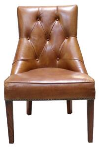 Vintage Handmade Buttoned Dining Chair Distressed Tan Real Leather