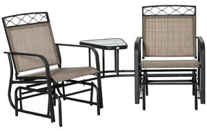 Outsunny Double Outdoor Glider Chair, 2 Seater Patio Rocking Chairs, Swing Bench w/ Tempered Glass Table, Mesh Fabric for Backyard, Garden, Brown