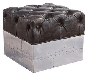 Aviator Chesterfield Square Footstool Tobacco Brown Real Leather