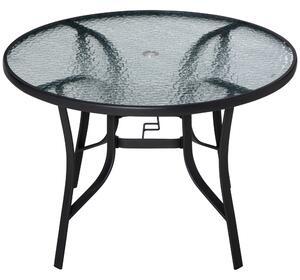 Outsunny Round Garden Dining Table 106cm with Parasol Hole, Tempered Glass Top, Steel Frame