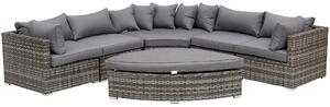 Outsunny 6-Seater Outdoor Rattan Wicker Sofa Set Half Round Patio Conversation Furniture Set w/ Cushions Grey