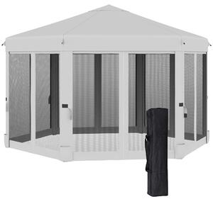 Outsunny 3.2m Pop Up Gazebo Hexagonal Canopy Tent Outdoor Sun Protection with Mesh Sidewalls, Handy Bag, Light Grey