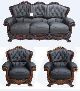 Dante Handmade 3 Seater + Armchair + Armchair Sofa Suite Italian Black Real Leather