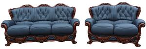 Dante Genuine 3 Seater + 2 Seater Sofa Settee Suite Italian Blue Leather