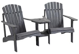Outsunny Wooden Outdoor Double Adirondack Chairs Loveseat w/ Center Table and Umbrella Hole, Garden Patio Furniture for Lounging and Relaxing, Grey
