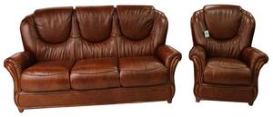 Juliet Original 3 Seater + Armchair Sofa Suite Genuine Italian Tabak Brown Real Leather