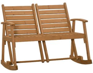 Outsunny Wooden Garden Rocking Bench with Adjustable Backrests, 2-Seater Rustic Rocking Chair Loveseat with Slatted Seat and Armrests
