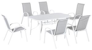 Outsunny 7 Piece Garden Dining Set with Dining Table and Chairs, 6 Seater Outdoor Patio Furniture w/ Parasol Hole for Backyard, Deck and Balcony, Grey