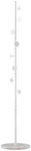 HOMCOM Coat Rack Free Standing Hall Tree with 8 Round Disc Hooks for Clothes, Hats,Purses, Steel Entryway Coat Stand w/ Marble Base White