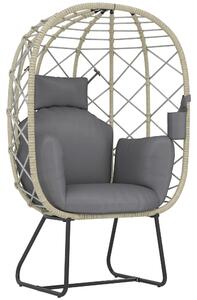 Outsunny Rattan Egg Chair Outdoor Indoor Wicker Chair with Thickened Cushion, Headrest, Cup Holder, Metal Frame for Patio, Balcony, Grey