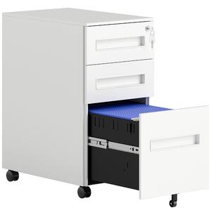 Vinsetto Metal Mobile File Cabinet with Wheels, Lockable 3 Drawer Filing Cabinet for A4, Legal, Letter, Under Desk Office Cabinet with Pre-Assembled Body for Home Office, 30 x 43.5 x 60 cm, White