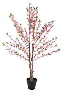 Artificial Blossom Tree with Pink Silk Flowers & Wood Trunk, 5ft