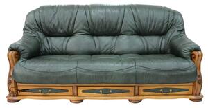 Belgium Handmade 3 Seater Sofa Settee Storage Drawer Genuine Italian Green Real Leather