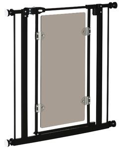 PawHut Pressure Fit Pet Safety Gate, Auto-Close Dog Barrier Stairgate, with Double Locking, Acrylic Panel for Doors, Hallways, Staircases, Black