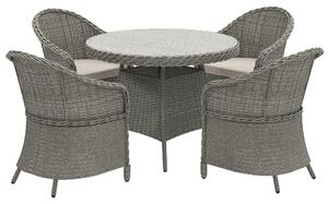 Outsunny 4 Seater Rattan Garden Furniture Set with Cushions, Round PE Rattan Dining Set with Glass-Top Table, Umbrella Hole, Outdoor Garden Table and Chairs, Grey