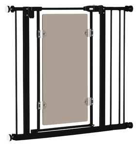 PawHut Pressure Fit Pet Safety Gate, Auto-Close Dog Barrier Stairgate w/ Double Locking, Acrylic Panel for Doors, Hallways, Staircases, Black