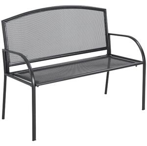 Outsunny Metal Garden Bench, 2 Seater Outdoor Furniture Chair, Loveseat for Patio, Park, Porch and Lawn, Grey