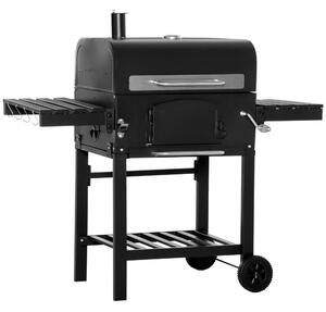 Outsunny Charcoal BBQ Trolley with Adjustable Charcoal Height, Charcoal Grill Garden Smoker Barbecue with Folding Shelves, Thermometer on Lid