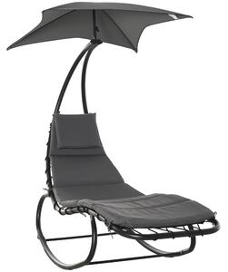 Outsunny Patio Rocking Chaise Lounge Rocking Bed with Canopy Cushion Headrest Pillow