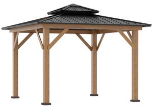 Outsunny 3.5 x 3.5m Outdoor Aluminium Hardtop Gazebo Canopy with 2-Tier Roof and Solid Wood Frame Outdoor Patio Shelter for Patio, Garden, Grey