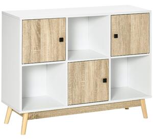 HOMCOM Storage Cabinet, Bookcase, Display Shelf with 6 Storage Cubes & Doors for Dining Room, Living Room, Natural