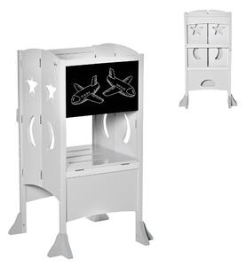 HOMCOM Kids Step Stool Toddler Kitchen Stool with Blackboard Lockable Handrail for Kids Kitchen Counter Grey