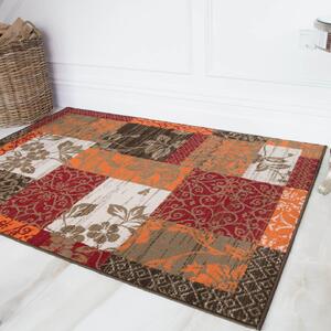 Terracotta Red Warm Patchwork Living Room Rug | Milan