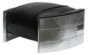 Aviator Vintage Footstool Pouffe Distressed Black Real Leather