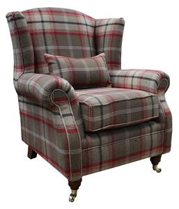 Wing Chair Original Fireside High Back Armchair P&S Balmoral Rosso Check Real Fabric