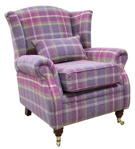 Wing Chair Handmade Fireside High Back Armchair P&S Balmoral Amethyst Check Real Fabric