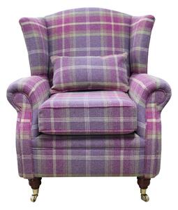 Wing Chair Handmade Fireside High Back Armchair P&S Balmoral Amethyst Check Real Fabric