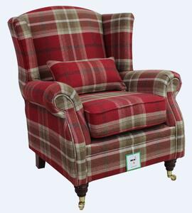 Wing Chair Original Fireside High Back Armchair P&S Balmoral Red Check Real Fabric